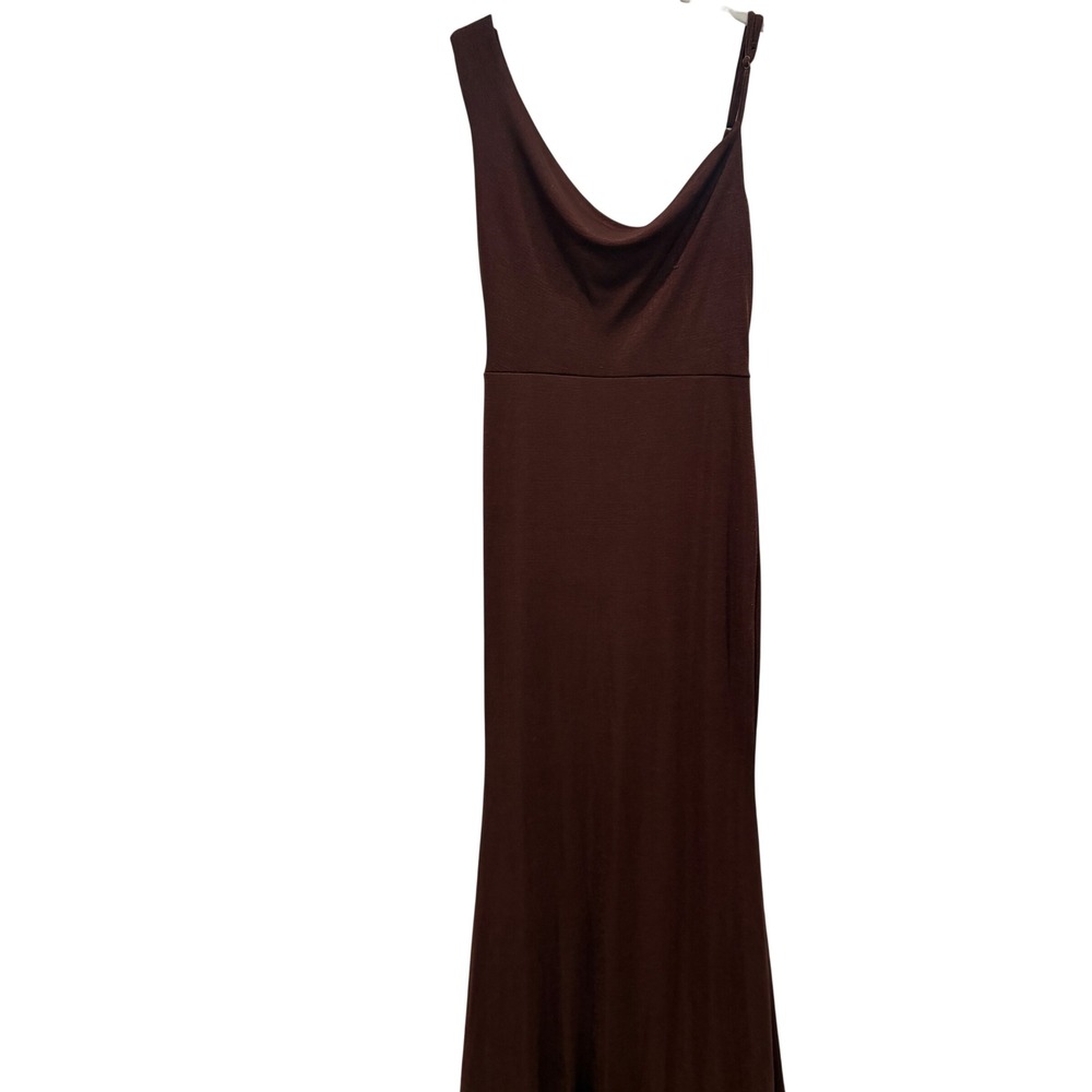 Club L London Brown One Shoulder Cowl Neck Maxi Dress Sz 10 Gown Formal Mermaidi